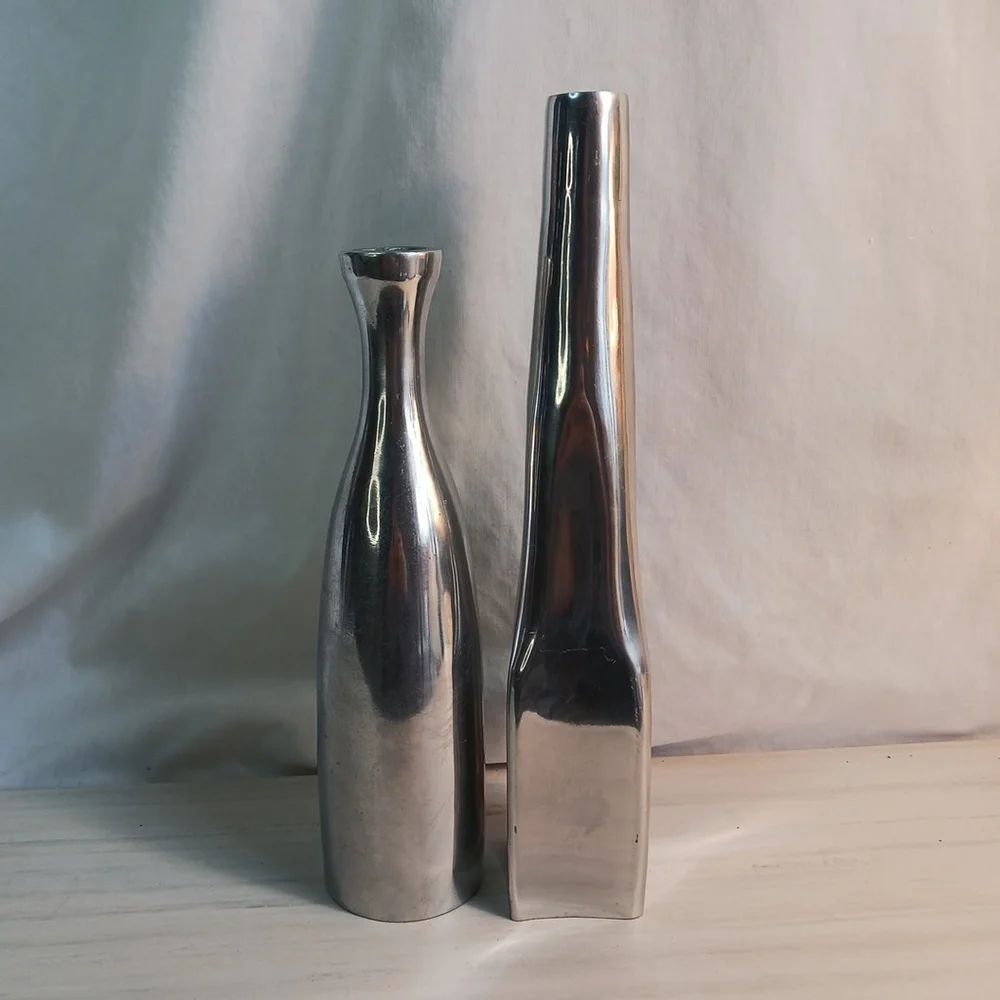 Aluminum Candlestick Bottle Decor Shiny Silver Minimalist